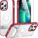 2 x SPIDERCASE Magnetic for iPhone 13 Pro Max Case, with 2Pcs [Tempered Glass Screen Protector] [ Military Grade Drop Protection] Invisible Kickstand Slim Case for iPhone 13 Pro Max 6.7", Red