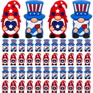 50 Pcs 4th of July Mini Patriotic Gnomes Figurines Red Blue Gnomes Figures Tiny Miniatures Statue Independence Day Veterans Figurines Gifts for Memorial Day Crafts Home Classroom Table Decor