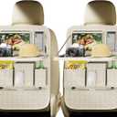 GMQ Backseat Car Organizer, Car Back Seat Organizers with Tray,Multifunctional Car Seat Back Organizer with Foldable Tablet Holder (Beige, 2 PCS)