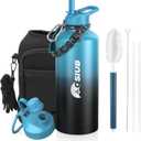 Insulated Water Bottle 87 oz, Triple Wall Vacuum Stainless Steel(Cold for 48 Hrs),Leak Proof & BPA-Free,Half Gallon Water Bottle with Reflective Paracord & Flip Straw for Sports & Travel, Black