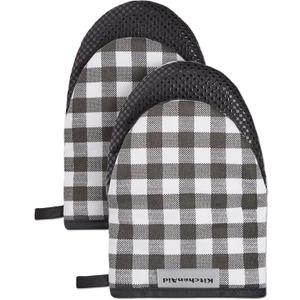 KITCHENAID Gingham Mini Oven Mitt 2-Pack Set, Matte Black, 5.5"x8"