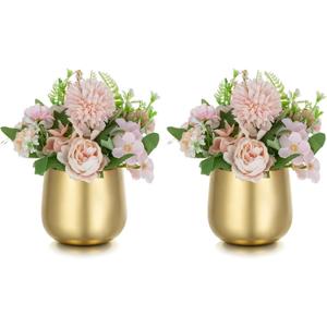 NUPTIO Small Gold Vases for Centerpieces: 2 Pcs 3.94 inch Flower Trumpet Vase Vintage Compote Vase Metal Urn Planter Plant Pots Flowers Bowls Pedestal for Wedding Party Table Centerpiece Decorations