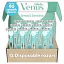 Gillette Venus Simply 3 Sensitive Disposable Razors, Sensitive Skin, 3 Bladed Razors, Pivoting Head for Incredible Comfort, Soft Grip Handle, 12 Count