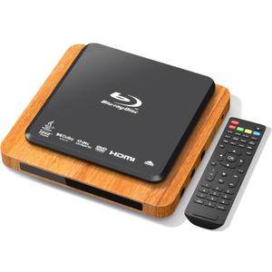 Blu-Ray Player, 1080p Full HD Dolby Surround Sound A 1 Blu-Ray All Region DVD Player, HDMI/USB/AV Connection Blue Ray Disc Player for TV/RV/Home Theater/Car (Mid-Century Modern Design)