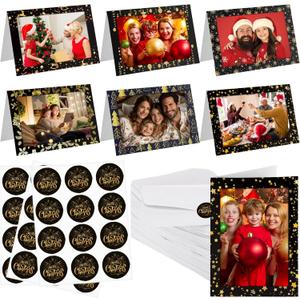 Zhanmai 570 Pcs Christmas Photo Frame Greetings Cards with Envelopes and Stickers, Christmas Cards with Photo Insert Bulk for 4'' x 6'' Picture Xmas Party Favors Supplies Decorations