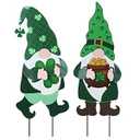YEAHOME St Patricks Day Decorations Outdoor, 2 Pack Green Gnomes Decorative Garden Stakes for St Patricks Day Decor, Metal Yard Signs for The Home Garden Lawn Patio Decorations