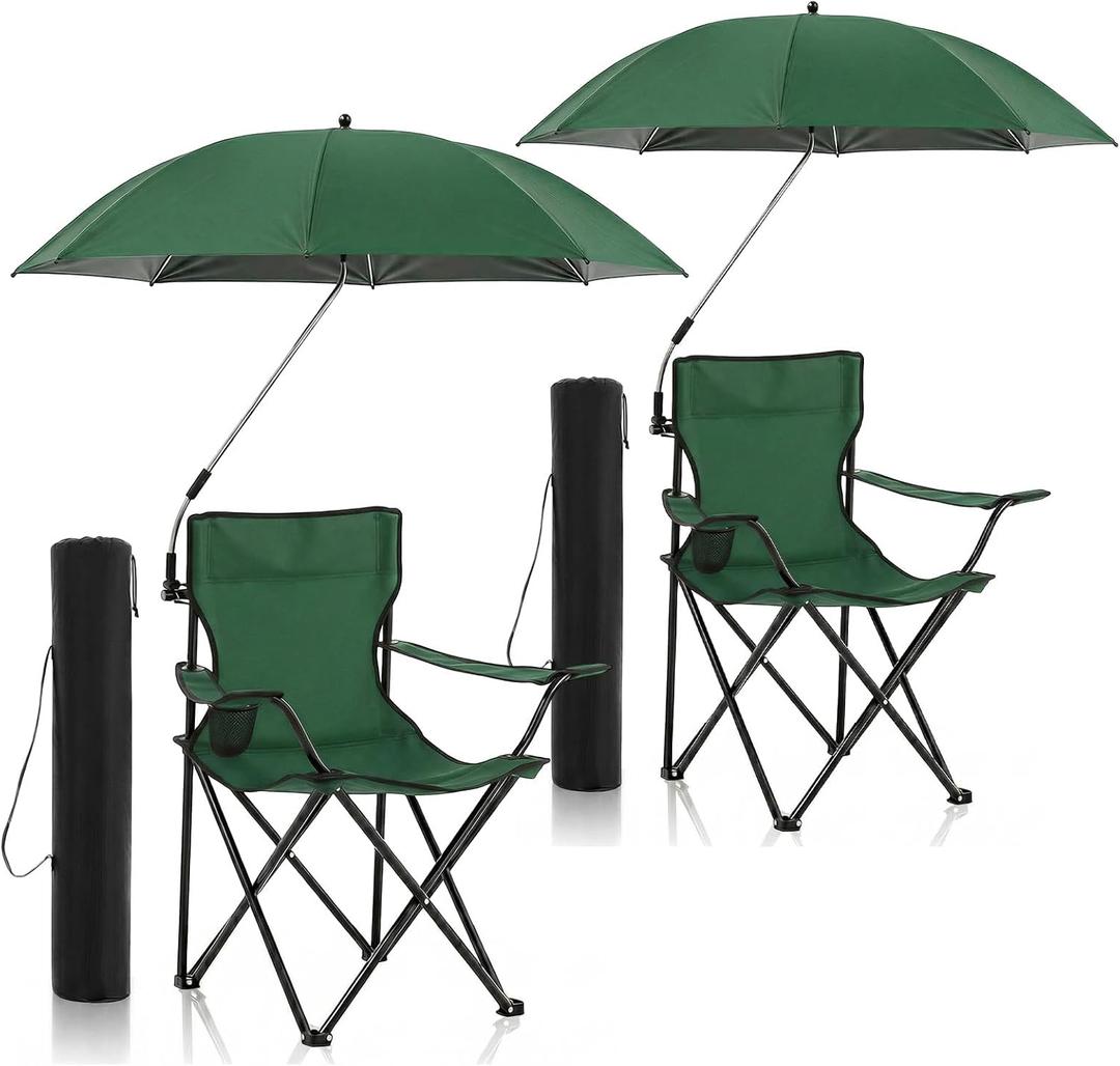 Yuntau Foldable Camping Chair with Umbrella Set of 2 Camp Chairs for Adults Folding Picnic Seat Foldable Lawn Seat for Outdoors Fishing Hiking Travel Picnic Beach Patio(Green,4 Pcs), 31.5 x 19.7 x 21.3 inches