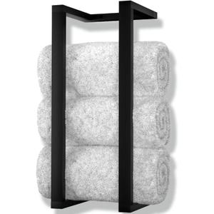 Bamboo Towel Racks - Vertical Wood Towel Rack Bamboo Bathroom Accessories, Storage, Wall Towel Rack for Rolled Towels for Bathroom Furniture, Spa Furniture and Decor (Black, Medium)