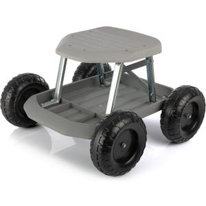 Gardening Stool - Rolling Garden Seat with Wheels and Storage Tool Tray - Garden Cart Scooter - Yard Tools by Pure Garden (Gray)