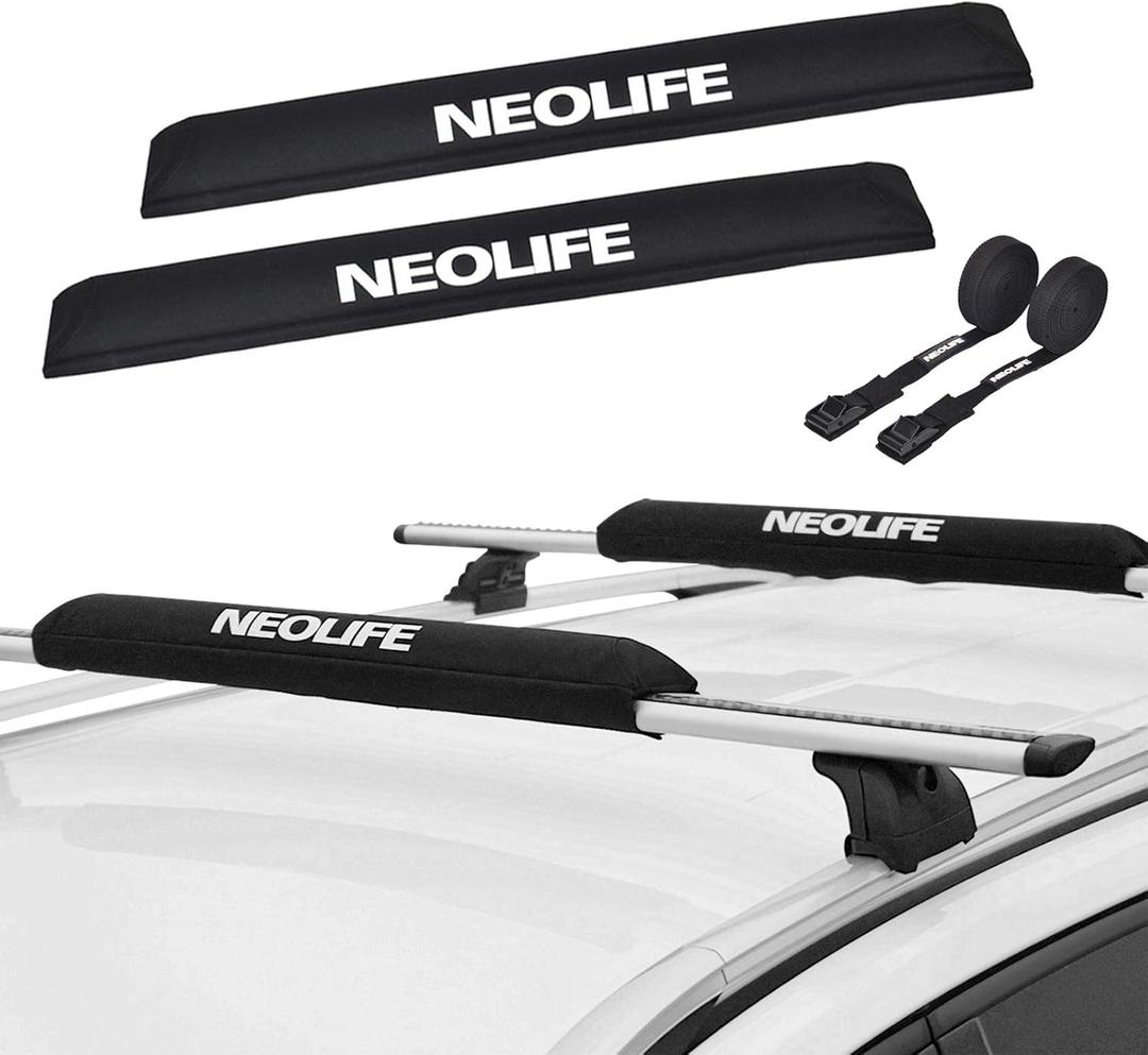 Soft Roof Rack Pads with Two 15 Ft Tie Down Straps for Surfboard, SUP Paddleboard, Snowboard, 34inch (Pair)