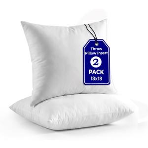 QUBA LINEN 18 x 18 Throw Pillow Insert - Pack of 2 White, Down Alternative Pillow Inserts for Decorative Pillow Covers, Throw Pillows for Bed, Couch Pillows for Living Room (Pack of 2)