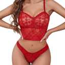 Avidlove Lingerie Sets for Women Sexy Sheer Lace Pajamas Bra and Panty Sets 2 Piece Nightwear (Red)