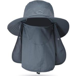 Fishing Hat for Men & Women, Outdoor UV Sun Protection Wide Brim Hat with Face Cover & Neck Flap (Medium, Dark Grey)