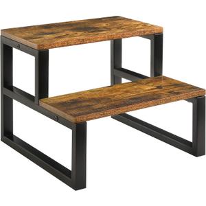 IBUYKE 2-Step Wooden Step Stools for Adults Kids, Heavy Duty Bedside Step Stool with 500 Lbs Capacity, Non-Slip Stepping Foot Stool for Bedroom Livingroom Bathroom Kitchen, Rustic Brown TBD002H