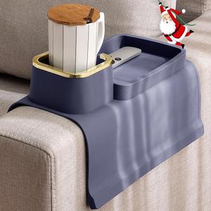 Couch Cup Holder Tray, Elimiko Silicone Anti-Spill and Anti-Slip Couch Drink Holder, Strong and Weighted Phone/Remote/Snacks Sofa Cup Holder (Purplish Blue)