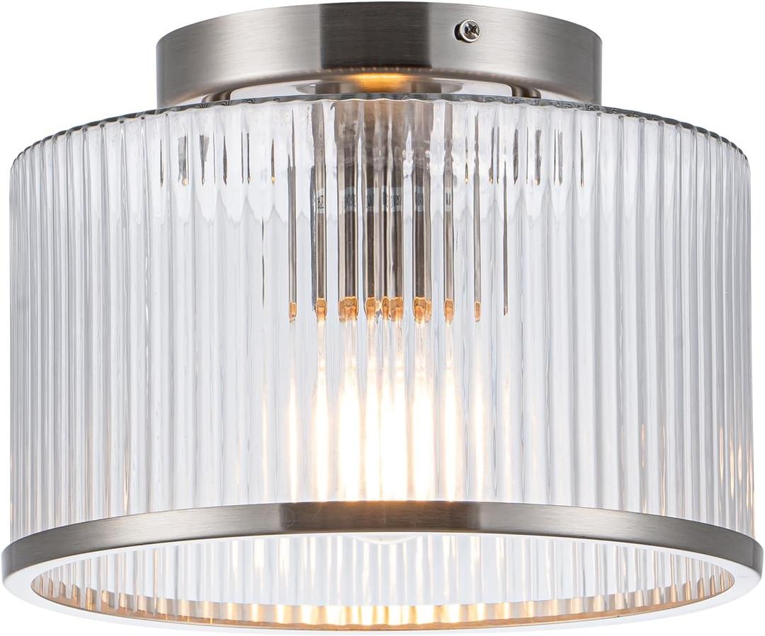 MAYNA Modern Nickel Semi Flush Mount Ceiling Light Fixture, 1-Light Glass Ceiling Light, Hallway Light Fixtures Ceiling Mount for Kitchen Entryway Bedroom Laundry Room