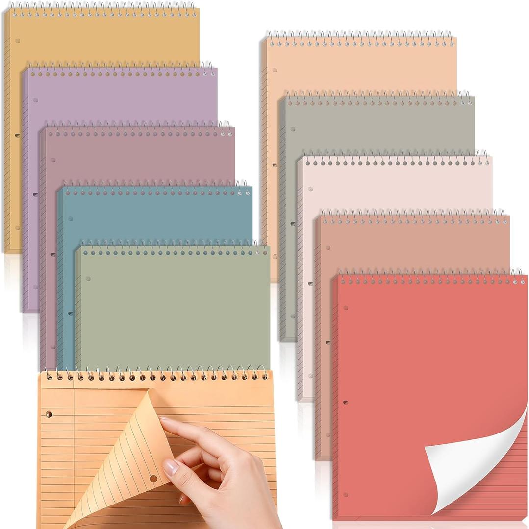 10 Packs 8.5 x 11 inch Top Spiral Notebook with 3 Hole Punched Legal Pads 40 Sheets College Ruled Notepad Hard Cardboard Paper Wirebound Pads for Business School Office Home Supplies (Retro)