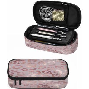 Rose Gold Leopard Pencil Case Organizer Leopard Skin Elegant Texture Beautiful Stationery Box Makeup Box School Supply for Boy Girl Men Women