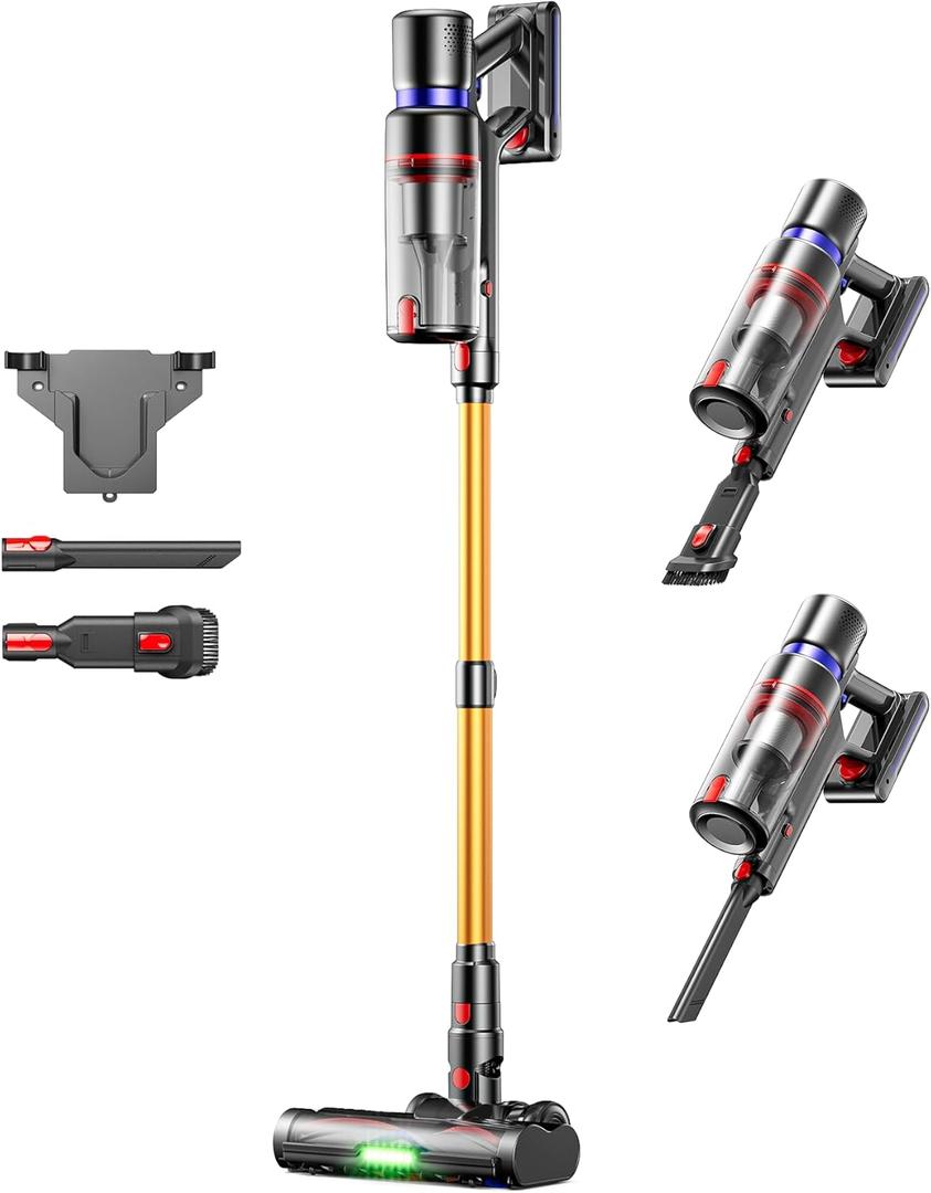 Cordless Vacuum Cleaner, Self-Standing 600W 50KPA 70Min Runtime Stick Vacuum for Home, 1.4L Dust Cup, LED Display, Anti-Tangle, 8-Stage Filtration, for Hardwood Floor Carpet Pet Hair