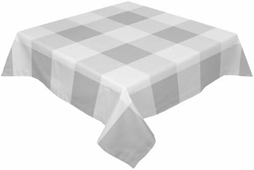 BOBOWUNY White Gray Plaid Square/Round Tablecloths 54x54, Farmhouse Modern Simple Check Table Cloth Table Cover Indoor/Outdoor Tabletop Decor for Wedding Holiday Party Dinner Baby Shower
