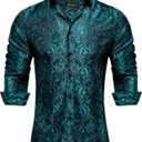 DiBanGu Mens Silk Paisley Dress Shirts,Long Sleeve Button Down Shirt Casual Regular Fit Shirt for Men Wedding Party (Green, XXL)