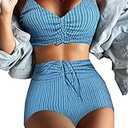 Swmmer Liket High Waisted Bikini Sets for Women Boy-Shorts Swimsuits Tankini Bathing Suit Blue Black Striped t (X-Large)