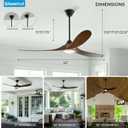 52 inch Outdoor Ceiling Fans with Lights-Glass Lamp, Smart Ceiling Fan with WIFI Alexa and App Remote Control, Damp Rated Wood Propeller Blades for Patios & Porch, 3 Blades, High CFM 6 Speed, Walnut