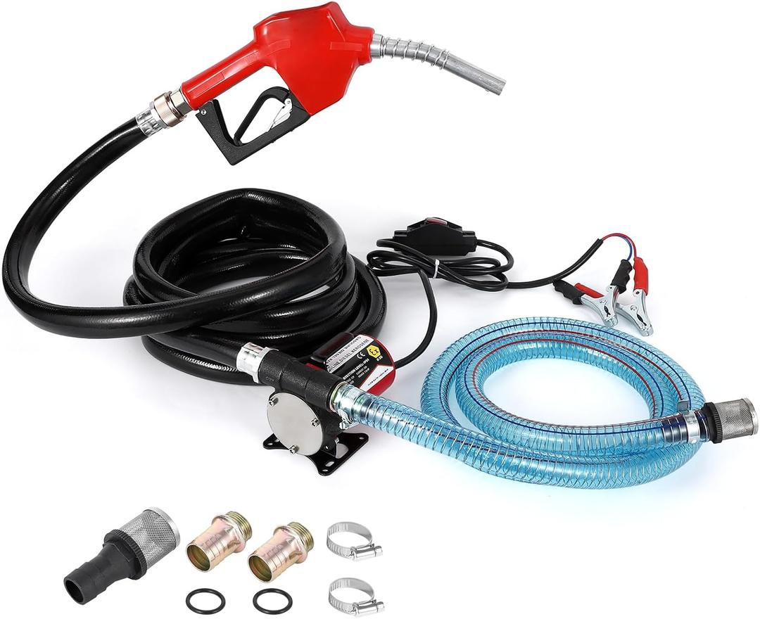 GAOMON 12V Fuel Transfer Pump, Electric Diesel & Gasoline Transfer Pump Kit with Nozzle Hose, 8 GPM Self Priming, Black