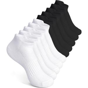 CHANCALCAL 10 Pairs Kids Socks for Boys Girls Ankle Athletic Low Cut Socks Half Cushioned Crew Cotton No Show Sock (4-7 Years, Black/White)
