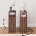 JUSTOGO Narrow Nightstand Set of 2, Fluted End Table with Charging Station, 7.9"W x 15.8"D x 23.9"H