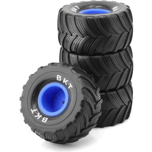 1/18 RC Monster Truck Tires and Hard Plastic Wheels Rims 12mm Hex 1/10 Rubber Buggy Off Road Tyres OD 100mm for 1/16 1/12 1/14 Scale Truck Car Traxxas E-REVO HSP HPI Tamiya Losi 4PCS (Bule)