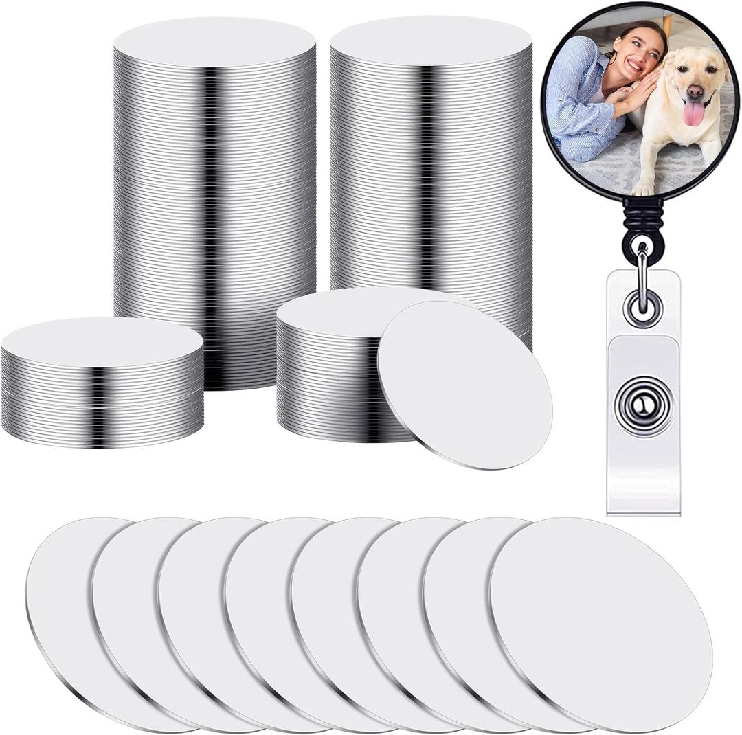 Hotop 50 Pieces 1 Inch Sublimation Badge Reel Blanks Round Sublimation Aluminum Sheets Blanks Aluminum Board Heat Transfer Stickers for Collapsible Phone Holders Custom Personalized Photo