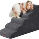 EHEYCIGA 5-Step Curved Dog Stairs for High Beds 20.7" H, Grey