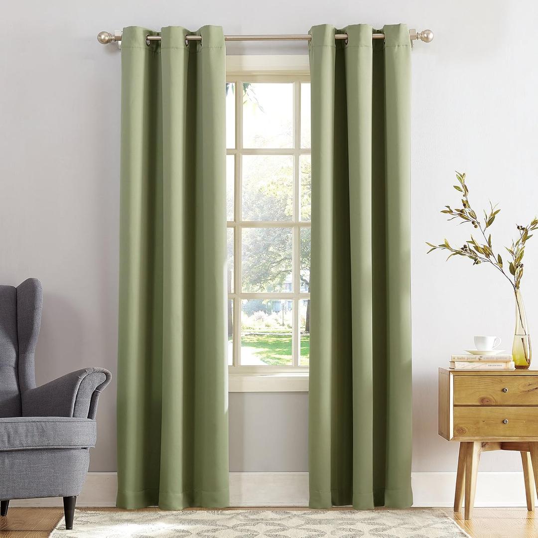 Sun Zero Easton Energy Saving Blackout Grommet Curtain Panel, 40" x 95", Sage Green