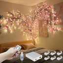 FNHMSL Cherry Enchanted Willow Vine Lights 7.55FT 144LED Pink Cherry Blossom Tree Branch Lights for Wall, Remote Timer,8 Light Model,Bedroom Wall Doors Wedding, Christmas, USB Battery Box