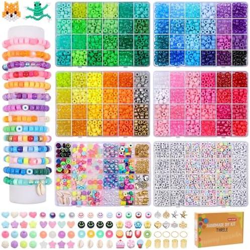 THRELE 4000pcs Pony Beads Friendship Bracelet Making Kit Included 96 Colors Kandi Bead,Letter Beads,Beads for Bracelet Making Kit DIY Crafts