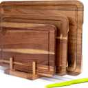 Wood Cutting Board For Kitchen, Wooden Cutting Board Set of 3 with Juice Groove, Double-Sided Chopping Board Serving Board for Meat, Vegetables and Cheese