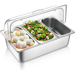 Countertop Food Serving Display Container, Silver, 21 x 13 x 13''