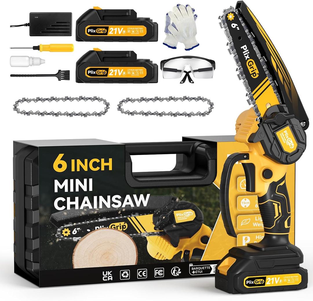 Mini Cordless Chainsaw, 6 Inch Electric Chain saw, Battery Chainsaw with Safety Lock for Wood Cutting,Chain Saw Tree Trimming, Yard, Home and Garden,Gifts for Dad, Husband, GrandpaYellow