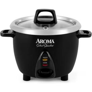 Aroma Housewares Select Stainless Rice Cooker & Warmer with Uncoated Inner Pot, 3-Cup(uncooked)/6-Cup(cooked)/ 1.2Qt, ARC-753SGB, Black