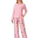 LYANER Women's Pajama Sets Long Sleeve Top and Floral Pants Pjs 2 Piece Sleepwear with Pockets Pink Large