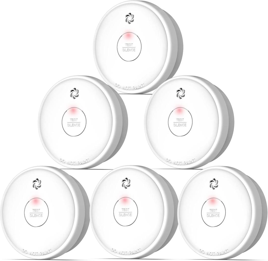 Fire Alarms Smoke Detectors, Smoke Alarm Battery Operated,Fire Alarm with Test Button & Low Battery Signal, Photoelectric Technology Fire Detectors for Bedroom and Home (6-Pack)