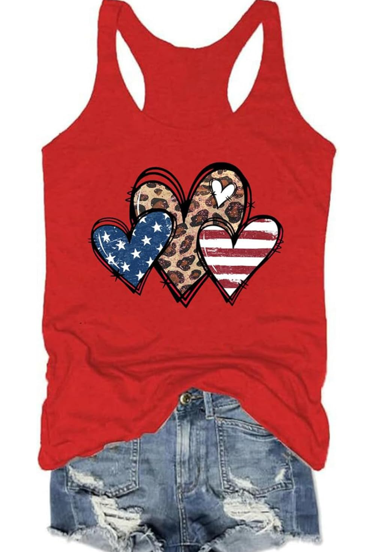 Women's Here for The Boom Tanks Tops 4th of July Shirts Graphic Tee Patriotic Independence Day Sleeveless Shirt. Size M