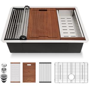 Lordear 27 Undermount Kitchen Sink 27x19 Inch 16 Gauge Stainless Steel Kitchen Sinks Under Counter Ledge Workstation Single Bowl Basin
