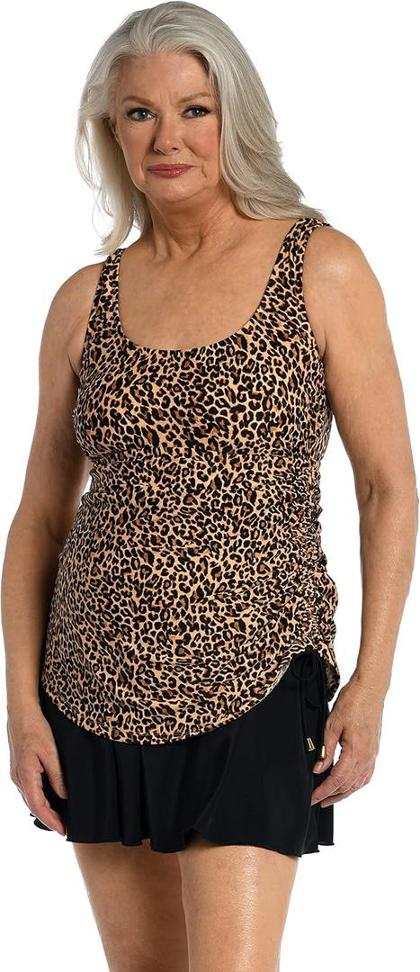 Shirred Skirted Swim Dress One Piece Swimsuit (16 Plus, Natural//Cougar)