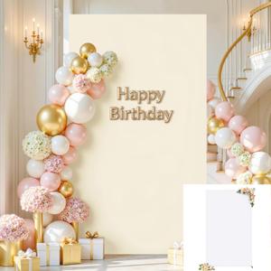 Beige and White Arch Cover, Square Arch Backdrop Cover 6.6FT x 4FT, Arch Covers Stretchy Backdrop Spandex Fitted Double-Color for Birthday Party Baby Shower Anniversary Ceremony Banquet Decoration