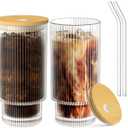 Glass Cups with Lid and Straw 2 Set, 16OZ Drinking Glasses for Whiskey Cocktail Beer, Glassware Set for Gift (2 SET)