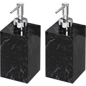 2-Pack Marble Look Resin Soap Dispensers, 16.9 oz Refillable Lotion Pump Bottles for Bathroom, Kitchen, Vanity, Office Sink Countertops  Durable, Moisture-Resistant Home Dcor (Black)