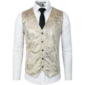 ZEROYAA Mens Hipster Metallic Paisley Printed Single Breasted V-Neck Suit Vest/Tuxedo Waistcoat Z49-Champagne XXX-Large