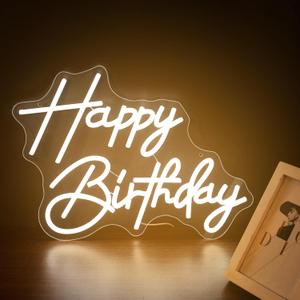 Happy Birthday Neon Sign for Wall Decor, Warm White Led Neon Light Up Sign for Party Backdrop Decorations Supplies USB Powered (17 * 12.2 Inch)
